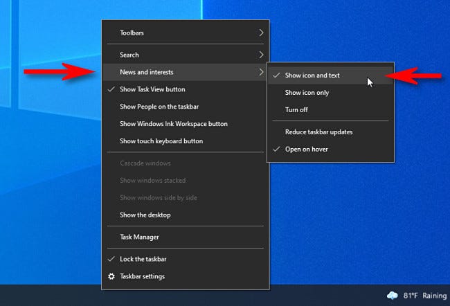 怎么恢復(fù)Windows10 21H1的任務(wù)欄天氣小部件？