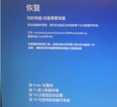 Win10系統(tǒng)藍(lán)屏DMProtectEX64.sys,錯(cuò)誤代碼0xc0000428解決方法