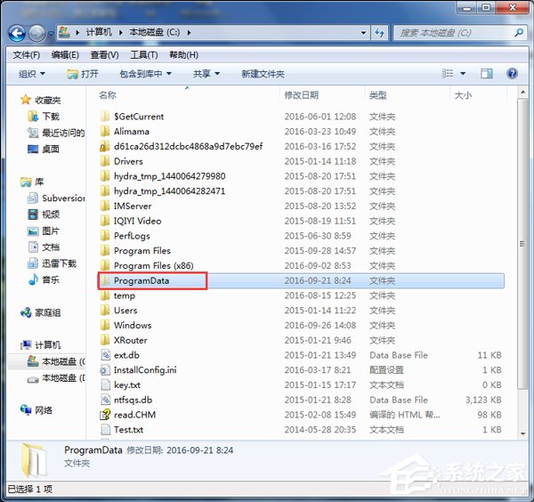 Win7系統如何查找C盤中的ProgramData文件夾？