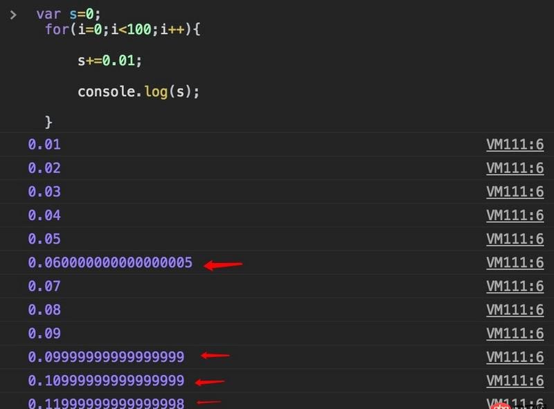 javascript - 在  for 循環(huán)中，表達式s+=0.01輸出的s為什么不是等差數(shù)列？