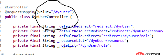 java - 如圖，jsp頁面的form中的action是怎么映射到這個位置的？為什么不寫dynUser就可以映射到save？